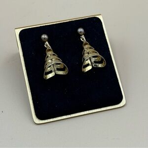 Vintage Art Deco Inspired Gold Drop Earrings for Pierced Ears